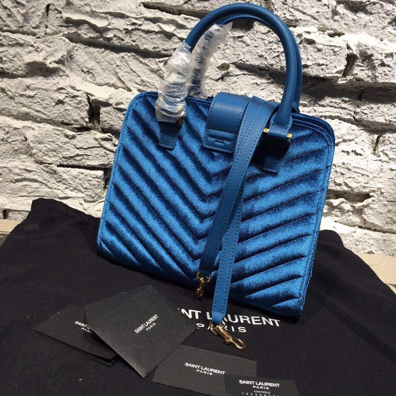 2015 New Saint Laurent Bag Cheap Sale- YSL 30CM Cabas Monogram Saint Laurent in Blue Velet - Click Image to Close